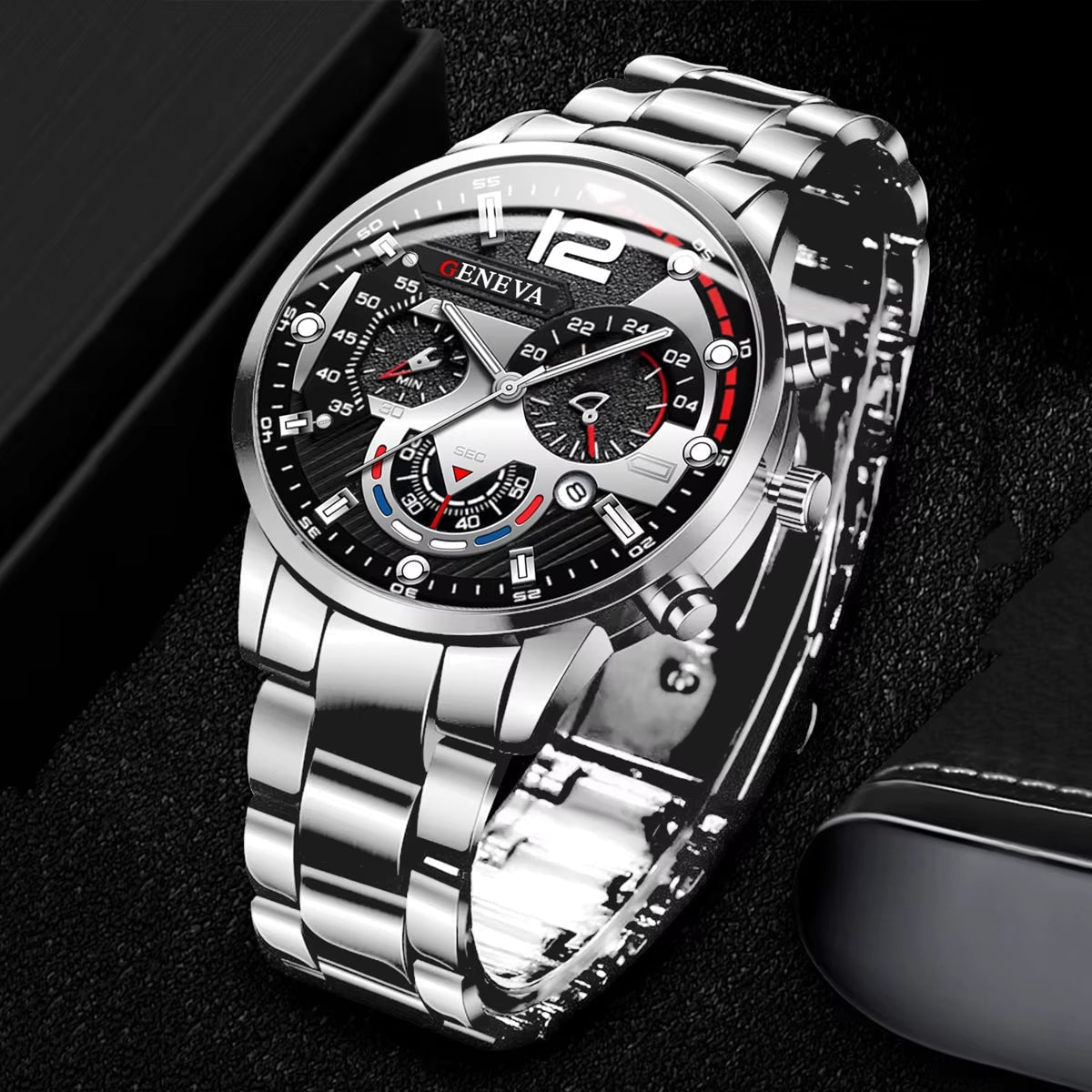 Dual Time Black Rubber Strap Luxury Watch VRC002 Premium