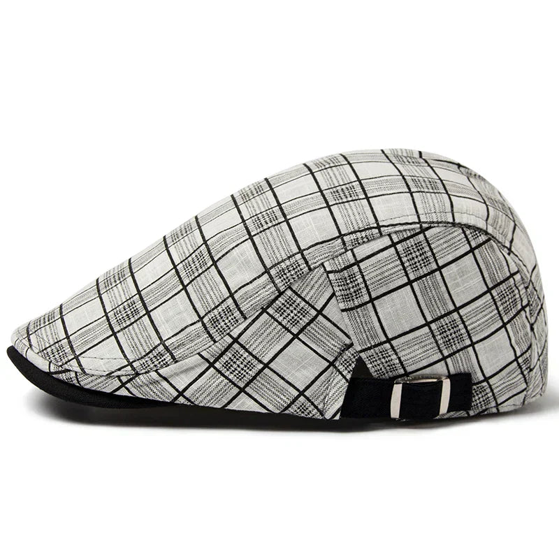 Men's Linen Vintage with Plaid Pattern Flat Cap